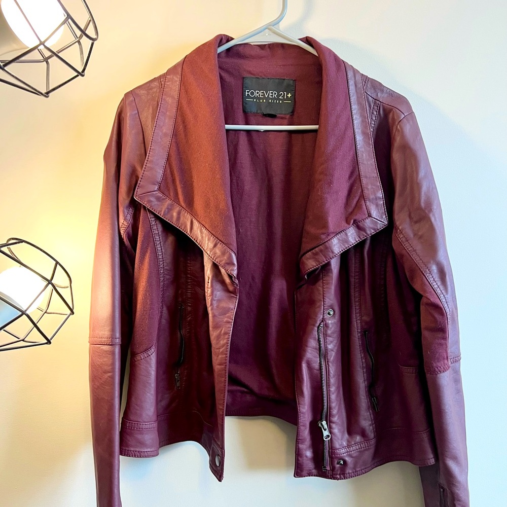 Maroon Leather Moto Jacket